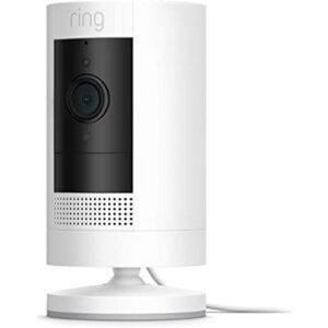 Ring Stick Up Cam Plug-In HD security camera with two-way talk, Works with Alexa – White