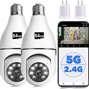 Light Bulb Security Camera, Wireless 2.4G & 5G 1080P WiFi Home Security Camera with Motion Detection Alarm Night Vision Light Socket Camera