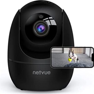 NETVUE Indoor Camera, 1080P FHD 2.4GHz WiFi Pet Camera, Home Camera for Pet/Baby, Dog Camera 2-Way Audio, Indoor Security Camera Night Vision, AI Human Detection, Cloud Storage/TF Card, Black
