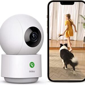 2K Security Camera Indoor, aosu Baby Monitor Pet Camera 360-Degree for Home Security, WiFi IP Cam with 5/2.4 GHz Wi-Fi, One-Touch Calls, Smart Motion Tracking, IR Night Vision, Compatible with Alexa