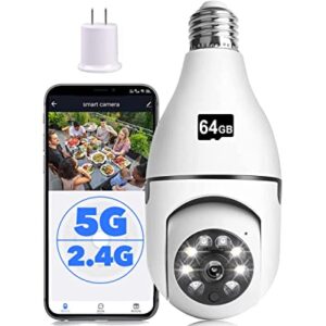 YUOCHY 1080P Light Bulb Camera, Wireless 2.4GHz WiFi Home Security Camera, 360┬░ Surveillance Cam with Motion Detection Alarm Night Vision Light Socket Camera(Included 32G SD Card), (E27)