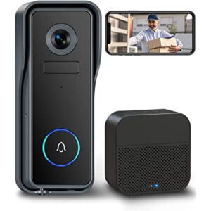 Wireless Video Doorbell Camera with Wireless Chime, Euki Door Bell Ringer Wireless with Camera, 2K HD New Version, Human Detection, Night Vision, 2-Way Audio, IP65, Rechargeable Battery, iOS & Android
