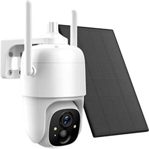 Allweviee Solar Security Cameras Wireless Outdoor, 2K 3MP Pan Tilt 360┬░ View IP65 Waterproof Rechargeable Battery Powered PTZ WiFi Camera with PIR, Color Night Vision,2-Way Talk, 4dbi Antenna,Cloud/SD