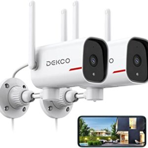 DEKCO Outdoor Security Camera 1080p Pan Rotating 180┬░ Wired WiFi Cameras for Home Security with Two-Way Audio, Night Vision, 2.4G WiFi, IP65, Motion Detection Alarm (2 Pack)