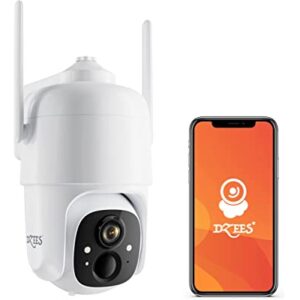 Dzees 2K Security Cameras Wireless Outdoor WiFi, Siren Alarm Spotlight Outdoor Camera Wireless Battery Powered, 360┬░ PTZ Camera, AI Motion Detection, 2-Way Talk, Color Night Vision, IP66, Cloud/SD