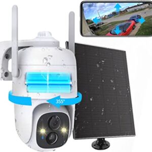 Wireless Solar Outdoor Security 2K PTZ AI Motion Detection Audio WiFi Camera,Home Security,Spotlight Colorful Night Vision,360 View,IP65 Waterproof,PIR Alarm,Rechargeable Battery,2-Way Talk,SD /Cloud