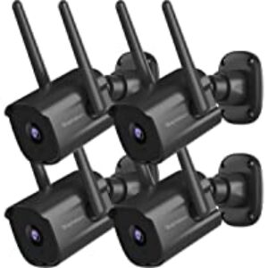 Septekon Home Security Cameras 4 Pack, 1080P 2.4G Wired WiFi Security Camera Outdoor with Night Vision, Two-Way Audio, IP66, Motion Detection Alarm, Dual Antenna, Black