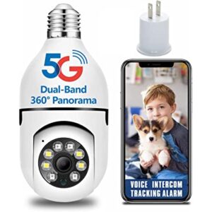 Security Camera Light Bulb Outdoor,Light Bulb Camera 2.4 ghz&5 ghz Light Bulb Security Camera Outdoor Wireless WiFi 360┬░Indoor Light Socket Security Cameras HD/Night Vision Lightbulb Security Camera