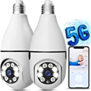 2Pcs Light Bulb Security Cameras 2.4GHz/5GHz WiFi 360 Surveillance 1080P Light Socket Cameras Wireless Outdoor Indoor Home Smart Motion Detection Alerts Night Vision 2-Way Talk Compatible with Alexa